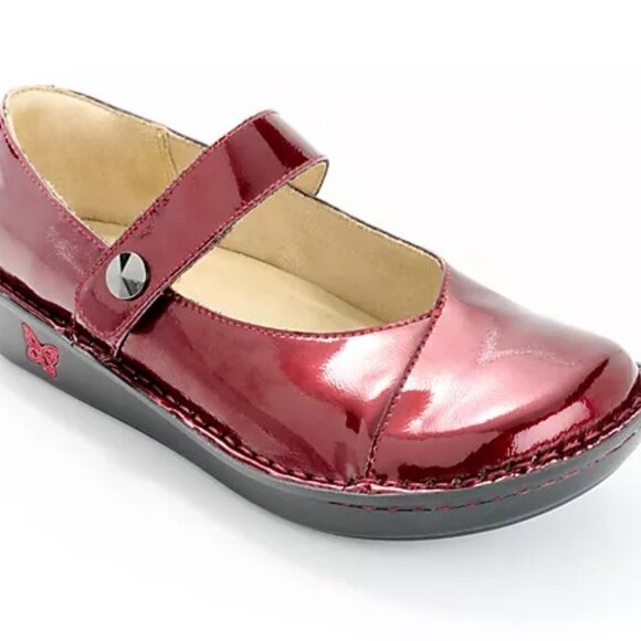 Alegria Leather Adjustable Slip-On Mary Janes - Marcy in Cherry Bomb - Picture 2 of 9